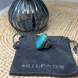 Silpada Turquoise Oval Sterling Ring with Southwestern Accents Size 5.5